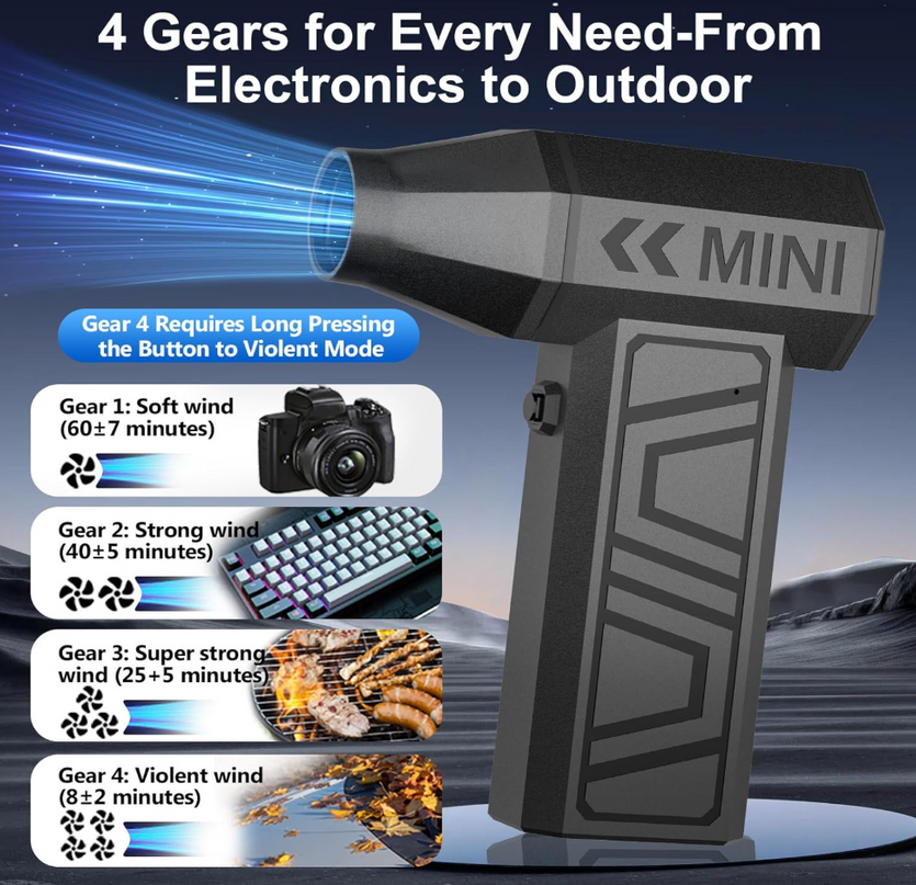 LEEPEE X3 Cordless Air Duster 130,000RPM High-Speed Mini Blower, 4-Gear Adjustable Power Turbo Jet Fan, Portable Dust Blower for Cleaning Electronics, Cars, Homes, and Outdoor Spaces LeafyLoom