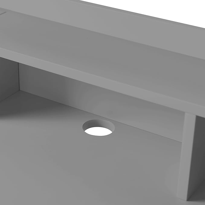 Teamson Home Creativo Writing Study Computer Desk with Solid Wood Legs, Storage Drawers and Open Shelves Hutch for Home Office Living Room Reading Bedroom, 37 inch Height, Gray - LeafyLoom