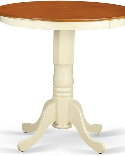 East West Furniture JAGR3-WHI-W 3 Piece Kitchen Counter Height Dining Table Set Contains a Round Pub Table with Pedestal and 2 Dining Room Chairs, 36x36 Inch, Buttermilk & Cherry - LeafyLoom