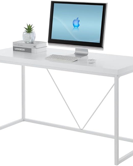 Home Office Desk, Metal and Wood Computer Desk, Modern Rustic Work Study Writing Table for Living Room Bedroom, White Oak, 55 inch - LeafyLoom