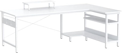 ODK 58 Inch L Shaped Computer Desk with Reversible Storage Shelves, L-shaped Corner Desk with Monitor Stand for Small Space, Modern Simple Writing Study Table for Home Office Workstation, White - LeafyLoom