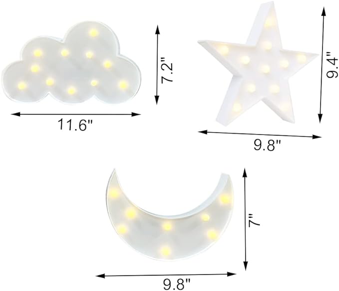 3Pcs Decorative LED Crescent Moon Star Cloud Night Light Can Be Hung On The Wall Children’S Room Room Light, Suitable for Birthday Parties, Holiday Decorations, Baby Room Decoration. - LeafyLoom