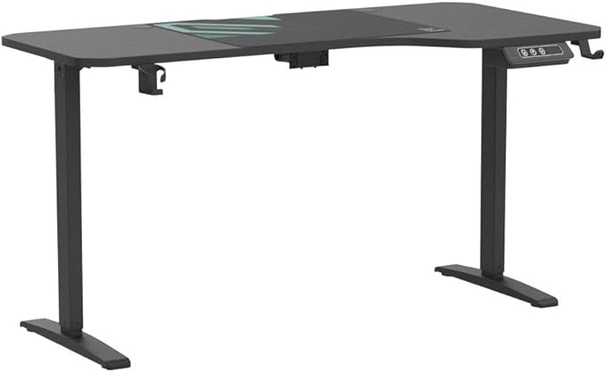 Standing Adjustable Desk, 63 inches L Shaped Electric Standing Gaming Desk with Locking Wheels, Cup Holder, Headphone Hook, Cable Manager, Mouse pad, Carbon Fiber Textured Pane - LeafyLoom