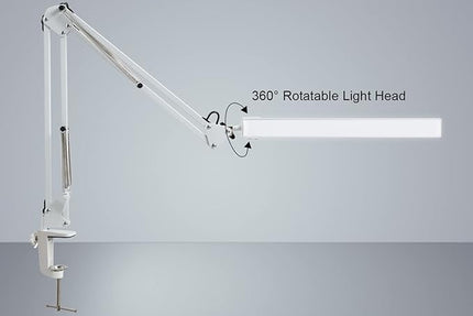 LED Desk Lamp, Architect Task Lamp, Metal Swing Arm Dimmable Drafting Table Lamp with Clamp (3 Color Modes, 10-Level Dimmer, Memory Function) Highly Adjustable Office, Craft, Workbench Light - LeafyLoom