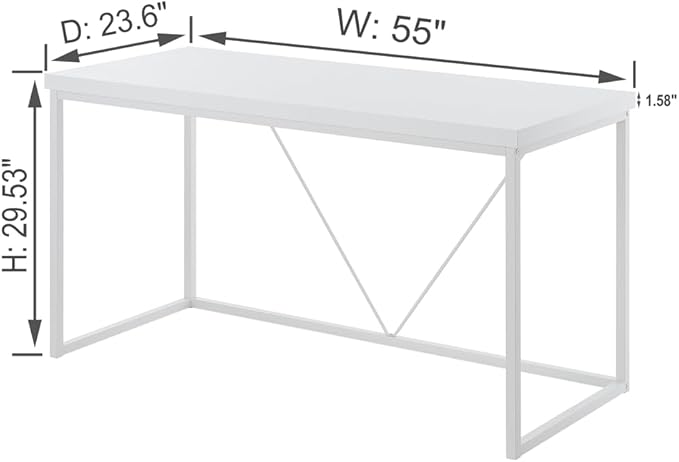 Home Office Desk, Metal and Wood Computer Desk, Modern Rustic Work Study Writing Table for Living Room Bedroom, White Oak, 55 inch - LeafyLoom