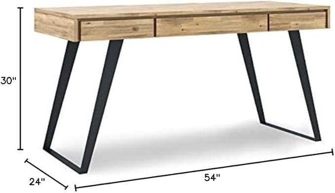 SIMPLIHOME Lowry SOLID WOOD and Metal Modern Industrial 54 inch Wide Home Office Desk, Writing Table, Workstation, Study Table Furniture in Distressed Golden Wheat with 2 Drawers - LeafyLoom