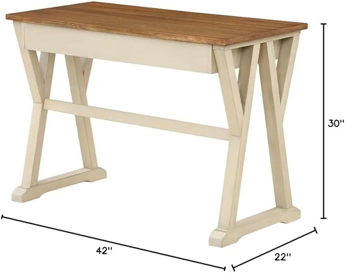 OSP Home Furnishings Jericho Rustic 42 Inch Writing Desk with 2 Drawers and Burnished Decorative Hardware, Antique White - LeafyLoom
