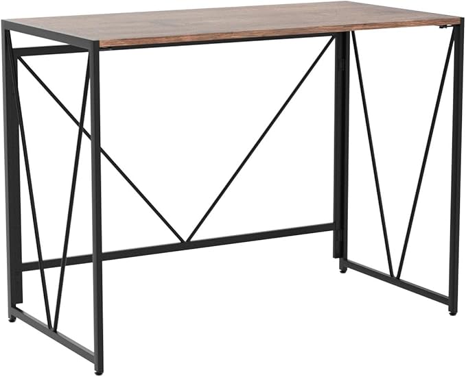 NWCD3D Folding Computer Desk, Brown - LeafyLoom
