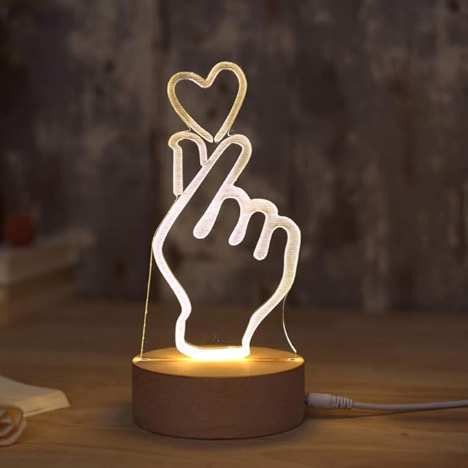 OSALADI Finger Heart Night Light, 3D Pattern Desk Table Lamp USB Charging, Acrylic Button Desk Lamp for Living Room Home Bedroom - LeafyLoom