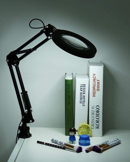 LED Magnifying Lamp with Clamp, 5X Magnifier Glass Light Lens, USB Dimmable Desk lamp for Table Craft or Workbench - LeafyLoom