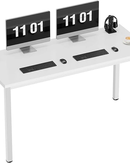 Need 55 Inch Large Computer Desk - Modern Simple Style Home Office Gaming Desk, Basic Writing Table for Study Student, White Metal Frame, White - LeafyLoom