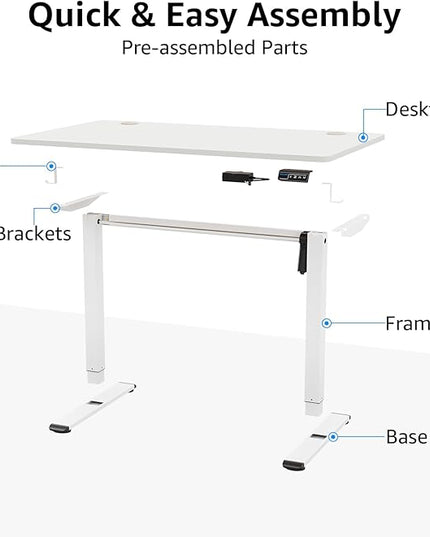 MOUNTUP Height Adjustable Electric Standing Desk Whole-Piece, 48 x 24 Inches Quick Assembly Sit Stand Desk, Stand Up Desk with Memory Controller, Ergonomic Desk, White - LeafyLoom