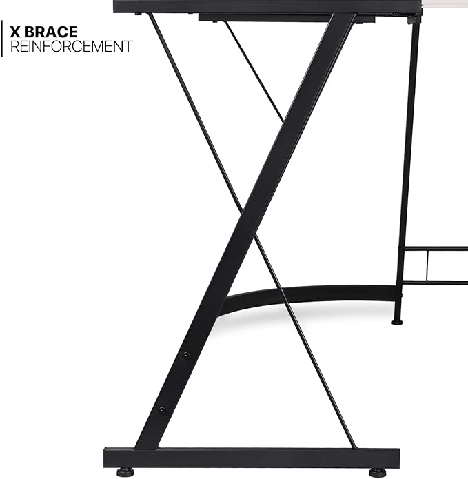 MoNiBloom L Shaped Computer Desk Corner Table with Metal Frame, L Desk Workstation for Home Office, Space-Saving, White - LeafyLoom