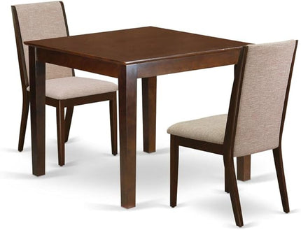 East West Furniture Oxford 3 Piece Room Furniture Set Contains a Square Dining Table and 2 Light Tan Linen Fabric Upholstered Chairs, 36x36 Inch, OXLA3-MAH-04 - LeafyLoom
