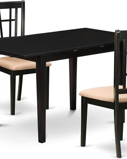 East West Furniture NONI3-BLK-C 3 Piece Modern Dining Table Set Contains a Rectangle Wooden Table with Butterfly Leaf and 2 Linen Fabric Upholstered Chairs, 32x54 Inch, Black - LeafyLoom