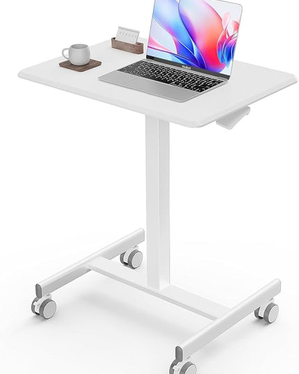 edx Small Mobile Rolling Standing Desk - Overbed Table, Teacher Podium with Wheels, Adjustable Work Table, Rolling Desk Laptop Computer Cart for Home, Office, Classroom, White - LeafyLoom