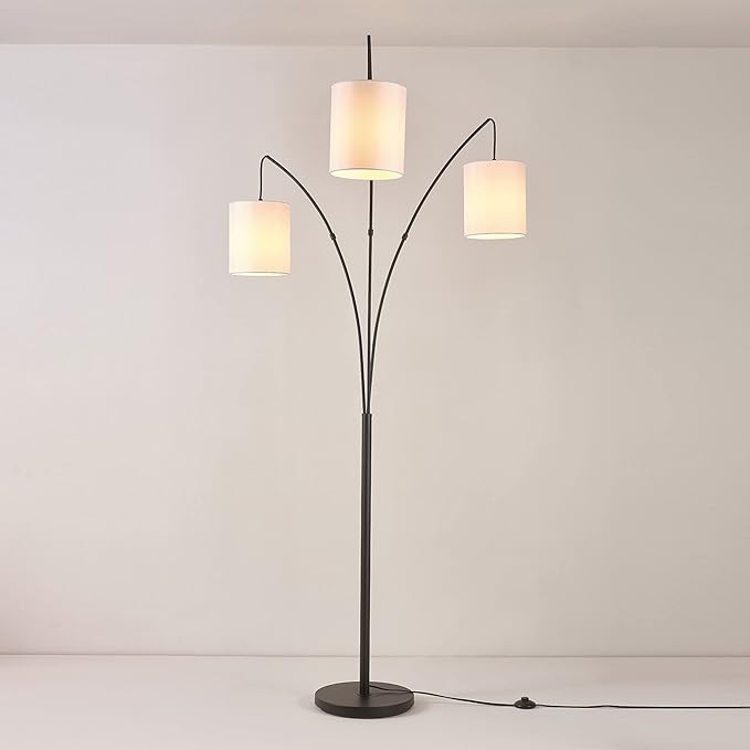 Globe Electric 65913 79" 3-Light Floor Lamp, Matte Black, White Linen Shade, in-Line On/Off Foot Switch - LeafyLoom