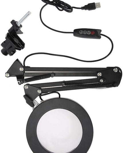 LED Magnifying Lamp with Clamp, 5X Magnifier Glass Light Lens, USB Dimmable Desk lamp for Table Craft or Workbench - LeafyLoom