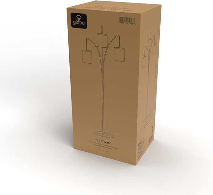 Globe Electric 65913 79" 3-Light Floor Lamp, Matte Black, White Linen Shade, in-Line On/Off Foot Switch - LeafyLoom