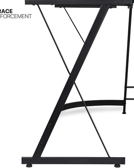 MoNiBloom L Shaped Gaming Desk Computer Corner Table with Metal Frame, L Desk Workstation for Home Office, Space-Saving, Black - LeafyLoom