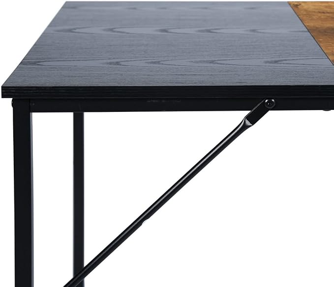FurnitureR 39.4" Home Office Table Simple Computer Desk Laptop PC Writing Sturdy Metal Frames for Study Room, Brown&Black - LeafyLoom