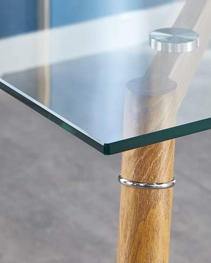 IDS Home Office Furniture Contemporary Computer Desk, 0.31” inch Tempered Transparent Glass Tabletop Writing Table (Metal Leg(Wooden Skin)) - LeafyLoom