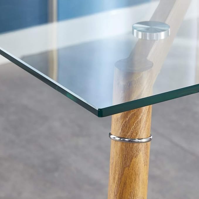 IDS Home Office Furniture Contemporary Computer Desk, 0.31” inch Tempered Transparent Glass Tabletop Writing Table (Metal Leg(Wooden Skin)) - LeafyLoom