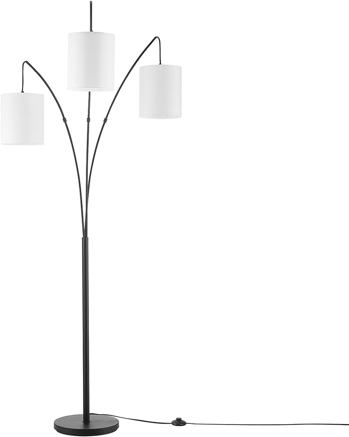Globe Electric 65913 79" 3-Light Floor Lamp, Matte Black, White Linen Shade, in-Line On/Off Foot Switch - LeafyLoom