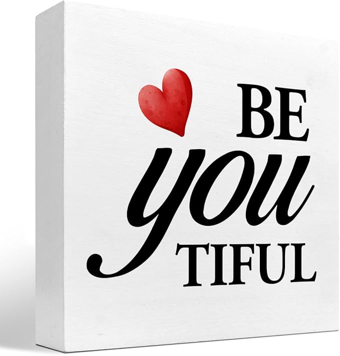 Be You Tiful Sign,Inspirational Quote Wood Box Sign,Motivational Wooden Block Signs,Positive Wood Signs,Decorations for Home Women Girl Room Office Shelf Table Decor - LeafyLoom