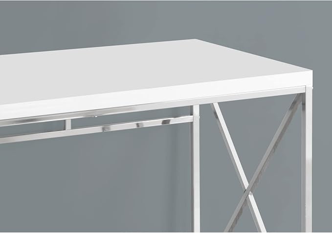 Monarch Specialties 7205 Computer Desk, Home Office, Laptop, Work, Laminate, Contemporary, Modern Desk-48 L Glossy White Chrome Metal, 47.25" L x 23.75" W x 29.75" H - LeafyLoom