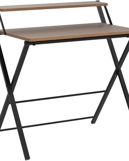 GreenForest Folding Desk No Assembly Required Small Size, 2-Tier Foldable Computer Desk with Shelf for Home Office, Space Saving Portable Laptop Study Foldable Table for Small Spaces, Espresso - LeafyLoom
