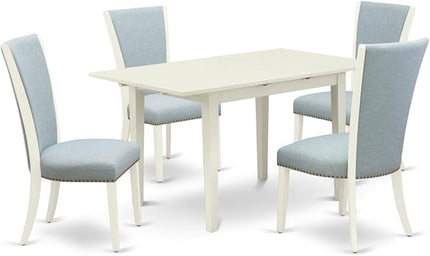 East West Furniture NFVE5-LWH-15 5 Piece Modern Dining Set Includes a Rectangle Wooden Table with Butterfly Leaf and 4 Baby Blue Linen Fabric Parsons Chairs, 32x54 Inch - LeafyLoom