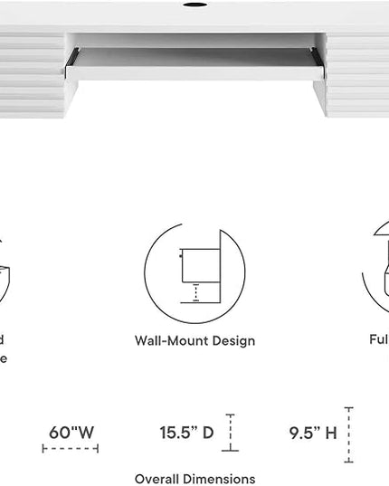 Modway Render Mid-Century Modern, Wall Mount Office Desk, White - LeafyLoom