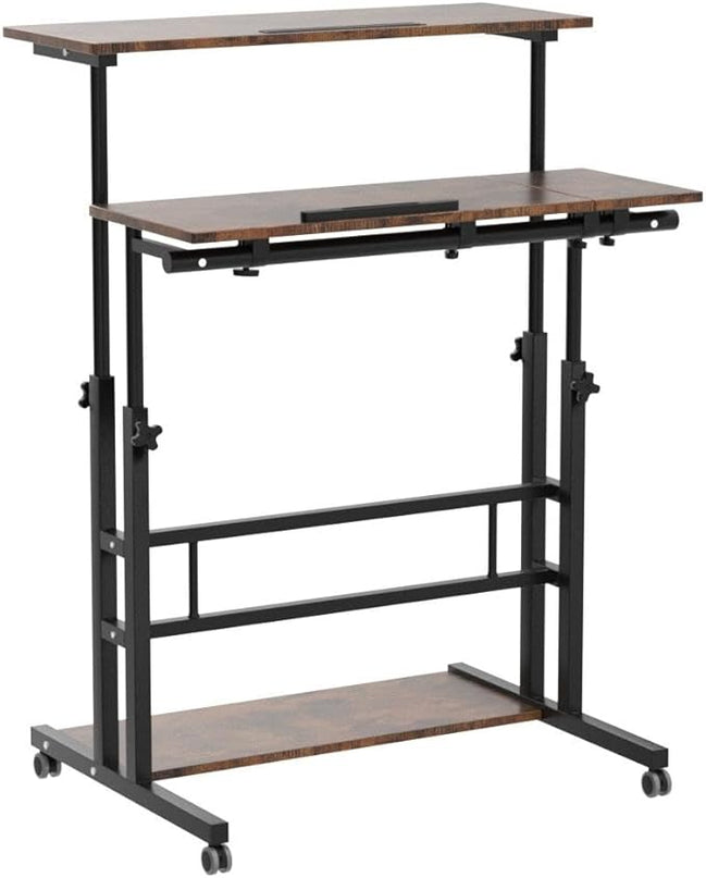 Hadulcet Mobile Standing Desk, Rolling Table Adjustable Computer Desk, Stand Up Laptop Desk Mobile Workstation for Home Office Classroom with Wheels, 31.49 x 23.6 in Rustic Brown - LeafyLoom