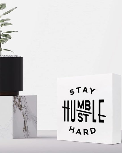 Stay Humble Hustle Hard Sign,Inspirational Quote Wood Box Sign,Motivational Wooden Block Signs,Positive Wood Signs,Entrepreneur Decorations for Home Office Shelf Table Decor - LeafyLoom