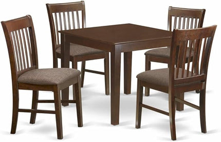 East West Furniture Oxford 5 Piece Dining Set Includes a Square Solid Wood Table and 4 Linen Fabric Kitchen Room Chairs, 36x36 Inch, Mahogany - LeafyLoom