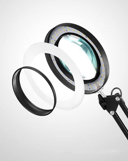 Meichoon LED Desk Lamp with Round Base 5X Magnifying Glass Foldable Arm Eye-Caring USB Table Light 3 Color Modes 10 Brightness Levels for Home Office Reading Makeup Crafts Repair UC38 Black - LeafyLoom