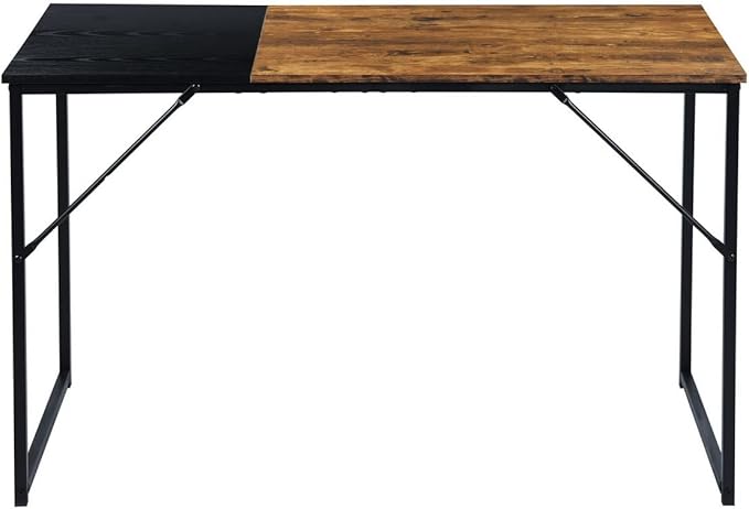 FurnitureR 39.4" Home Office Table Simple Computer Desk Laptop PC Writing Sturdy Metal Frames for Study Room, Brown&Black - LeafyLoom