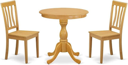 East West Furniture Eden 3 Piece Kitchen Set for Small Spaces Contains a Round Table with Pedestal and 2 Dining Room Chairs, 30x30 Inch, ESAN3-OAK-W - LeafyLoom