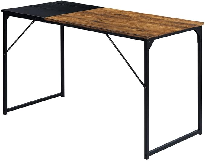 FurnitureR 39.4" Home Office Table Simple Computer Desk Laptop PC Writing Sturdy Metal Frames for Study Room, Brown&Black - LeafyLoom