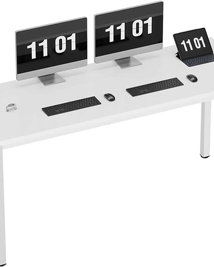 Need 63 Inch Large Computer Desk - Modern Simple Style Home Office Gaming Desk, Basic Writing Table for Study Student, White Metal Frame, White - LeafyLoom