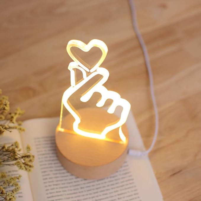 OSALADI Finger Heart Night Light, 3D Pattern Desk Table Lamp USB Charging, Acrylic Button Desk Lamp for Living Room Home Bedroom - LeafyLoom