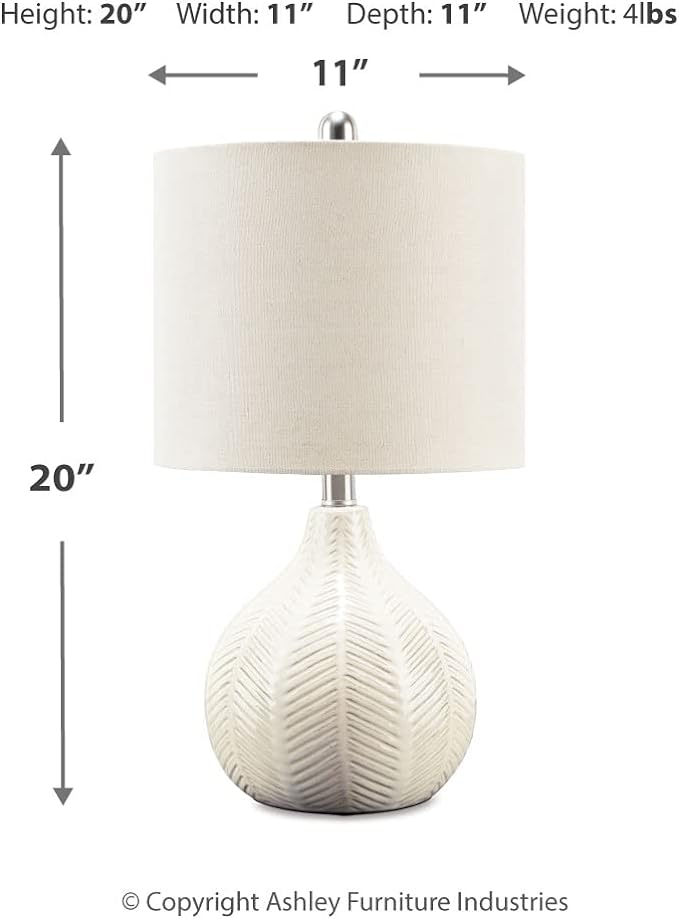 Signature Design by Ashley Rainermen 20" Modern Herringbone Ceramic Table Lamp, Off White - LeafyLoom