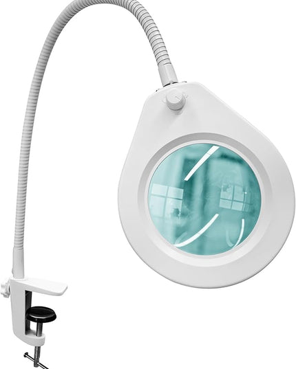 5X Magnifying Glass with Lights and Clamp, 4.2'' 5X Real Glass Magnifier Desk Lamp, w/Flexible Gooseneck Handsfree for Craft Workbench Hobby - New Rotary Switch Design - LeafyLoom