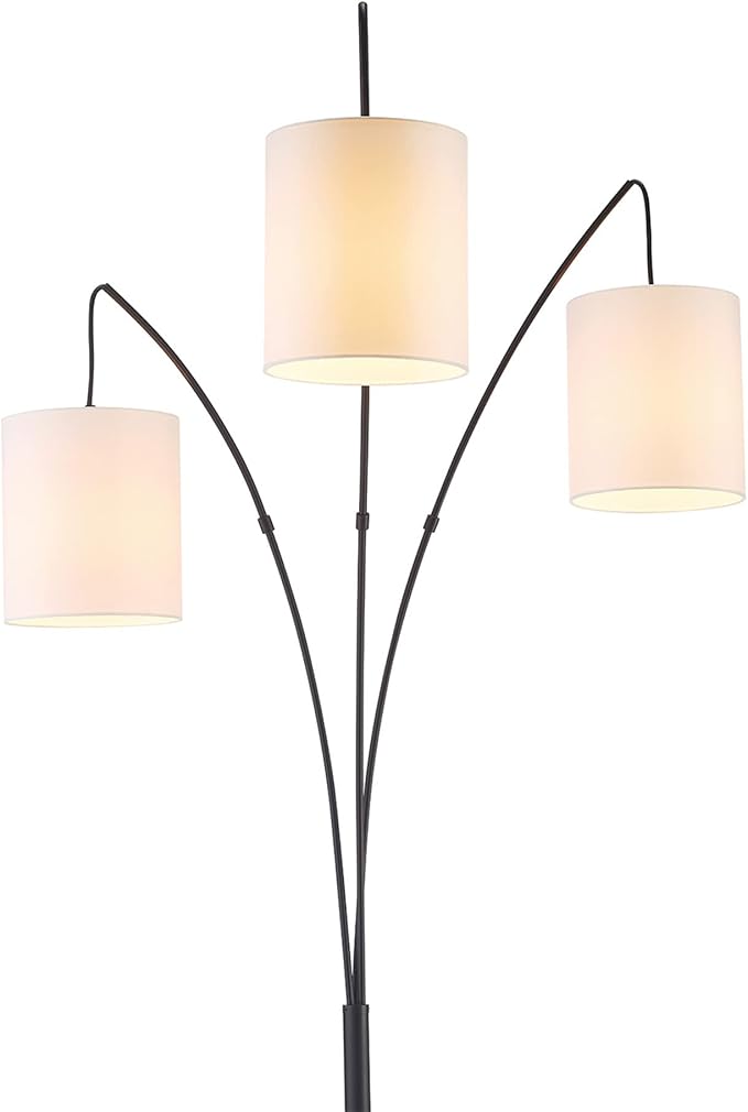 Globe Electric 65913 79" 3-Light Floor Lamp, Matte Black, White Linen Shade, in-Line On/Off Foot Switch - LeafyLoom