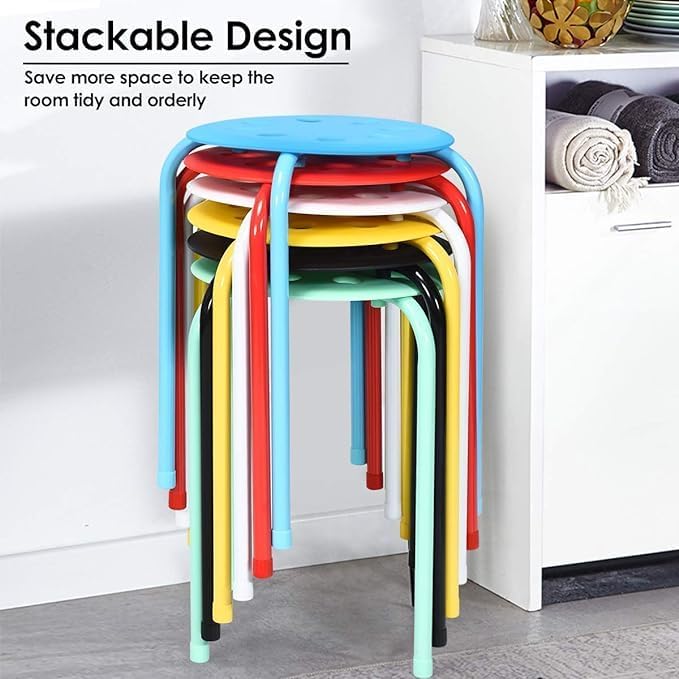 6-Pack Plastic Stackable Stools, 17.5" Multipurpose Stool Chairs w/Metal Frame, X-Shape Connection, Non-Slip Feet, Mulit Color for Students Child Kids, Colorful - LeafyLoom