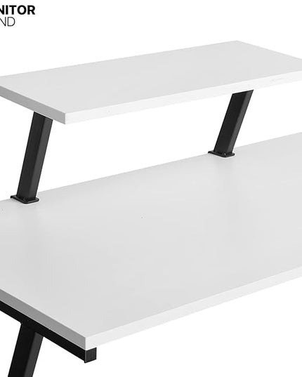 MoNiBloom L Shaped Computer Desk Corner Table with Metal Frame, L Desk Workstation for Home Office, Space-Saving, White - LeafyLoom