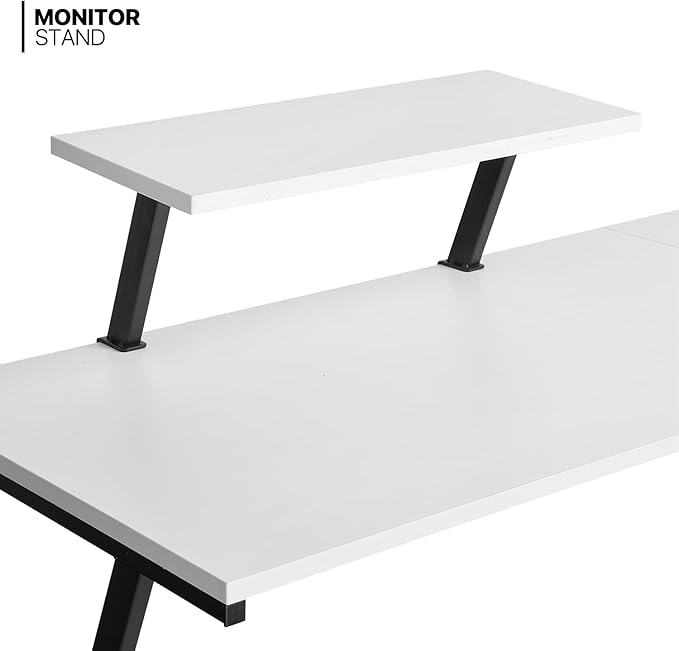 MoNiBloom L Shaped Computer Desk Corner Table with Metal Frame, L Desk Workstation for Home Office, Space-Saving, White - LeafyLoom