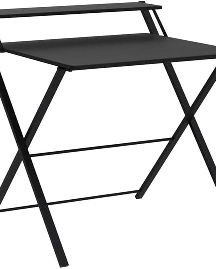 GreenForest Folding Desk No Assembly Required Small Size, 2-Tier Foldable Computer Desk with Shelf for Home Office, Space Saving Portable Laptop Study Foldable Table for Small Spaces, Black - LeafyLoom