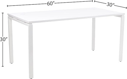OSP Home Furnishings 60” Writing Desk with White Laminate Top & White Finish Metal Legs, 60 - LeafyLoom